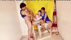 A trio of young adults have sex in this retro-style porn video
