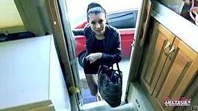 Petite brunette Raven Lane gets a big toy in her wet vagina