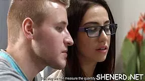Nerdy girl fucked by a cock of a strap-on