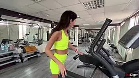 Fitness girl has a quick and risky sex in the gym with muscular guy