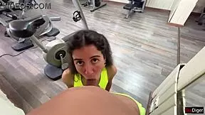 Fitness girl has a quick and risky sex in the gym with muscular guy