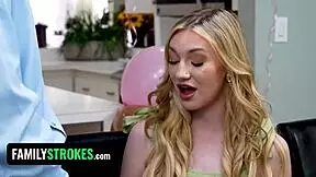Step daddy surprises sexy teen with birthday gift