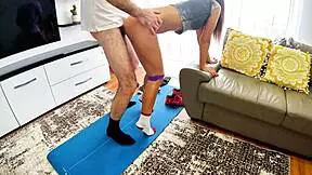 The fit girl gets a hard cock from her boyfriend in her pussy