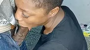 African teen makes a mess with a guy’s cum on her face