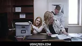 Redhead teen and blonde MILF in hot action