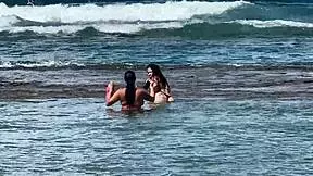 Two sexy ladies enjoying beach in Enseada dos Corais