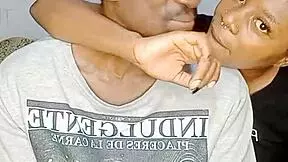 African teen makes a mess with a guy’s cum on her face