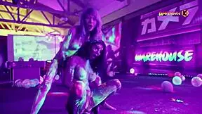 The neon party continues - the girls have sex and scream with pleasure
