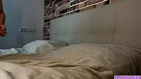 Cute young brunette playing with dildo, enjoying herself