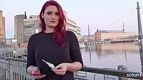 Redhead student Melina in street casting for money