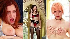 Redhead maid from England is eating shit and sucking cock