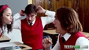 Teachers' pet turns study session into steamy threesome