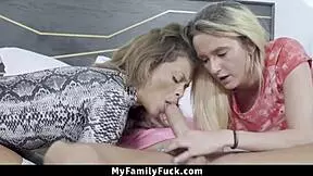 Stepsisters seduced their bro, sharing passionate threesome