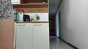 Transexual housewife gets fucked by friend in kitchen